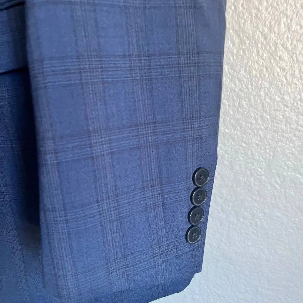 Calvin Klein Men’s Blazer Sport Coat 2 Button Jacket 42L 100% Wool Blue Plaid